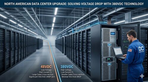 最新の会社の事例について 北米データセンター: 380VDC技術による長距離ケーブルにおける電圧低下に対処する