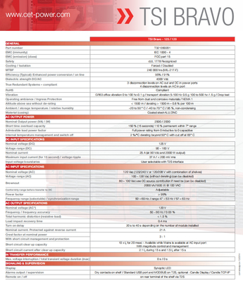 余分ACのCE+T TSI Bravo125/120は125Vdc 120Vac 2.5KVA 2.5KW P/N T321350201を入れた