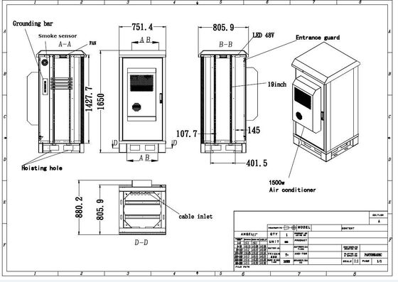 盗難防止 3 点ロック屋外電気通信キャビネット エンクロージャ 30U 40U ネットワーク機器用カスタムメイド