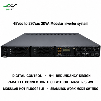 48VDC ～ 220Vac モジュラー インバーター システム N+1 並列冗長性 0ms シームレス転送 3KVA ラックマウント テレコム電源