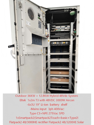 Smartpack 2 コントローラー付きテレコム ハイブリッド システム ソーラー屋外キャビネット 36KW+12.8KW